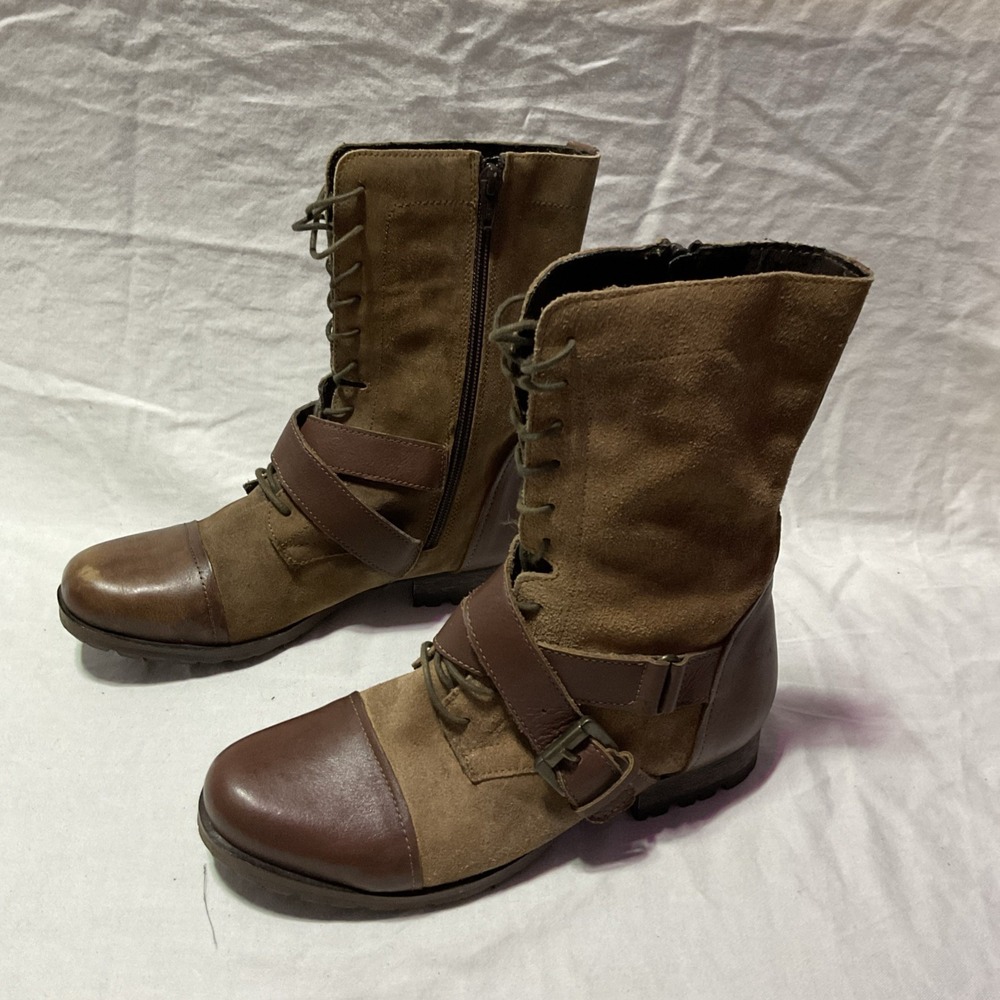 Naughty Monkey‎ Stomper Tan Lace-Up Cap-Toe Combat Boots Women's 7.5 Brown Suede